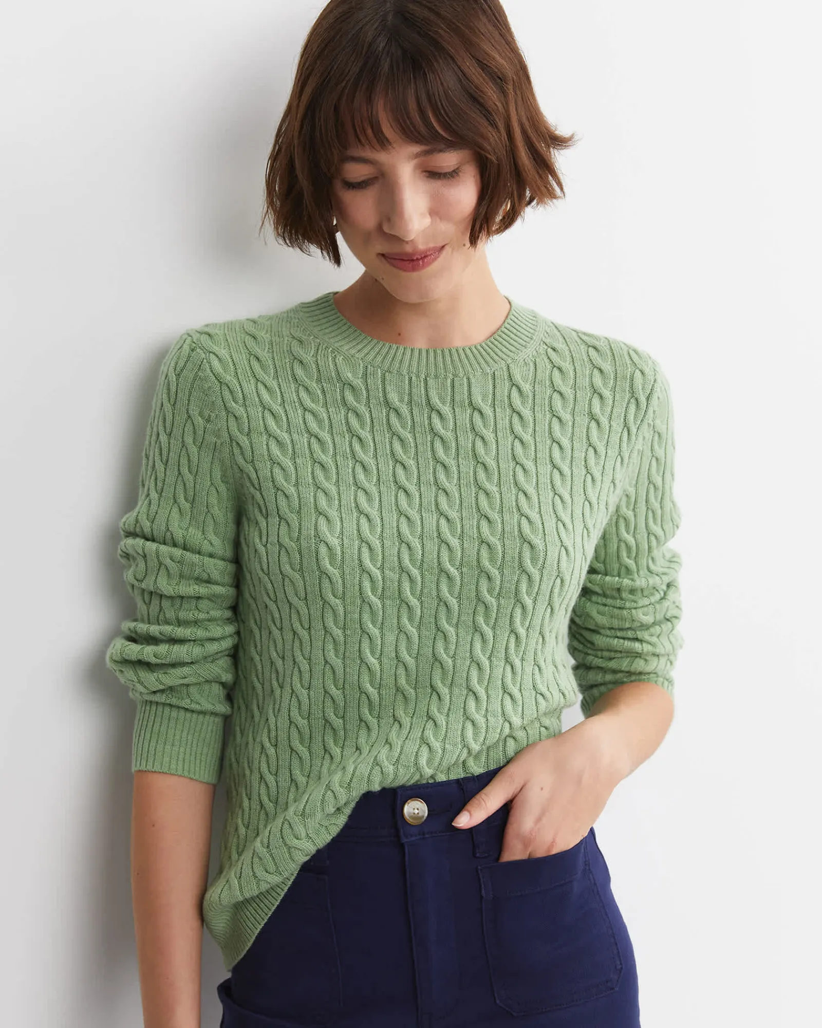 Best Sportscraft Merino Wool Baby Cable Sweater in Pesto