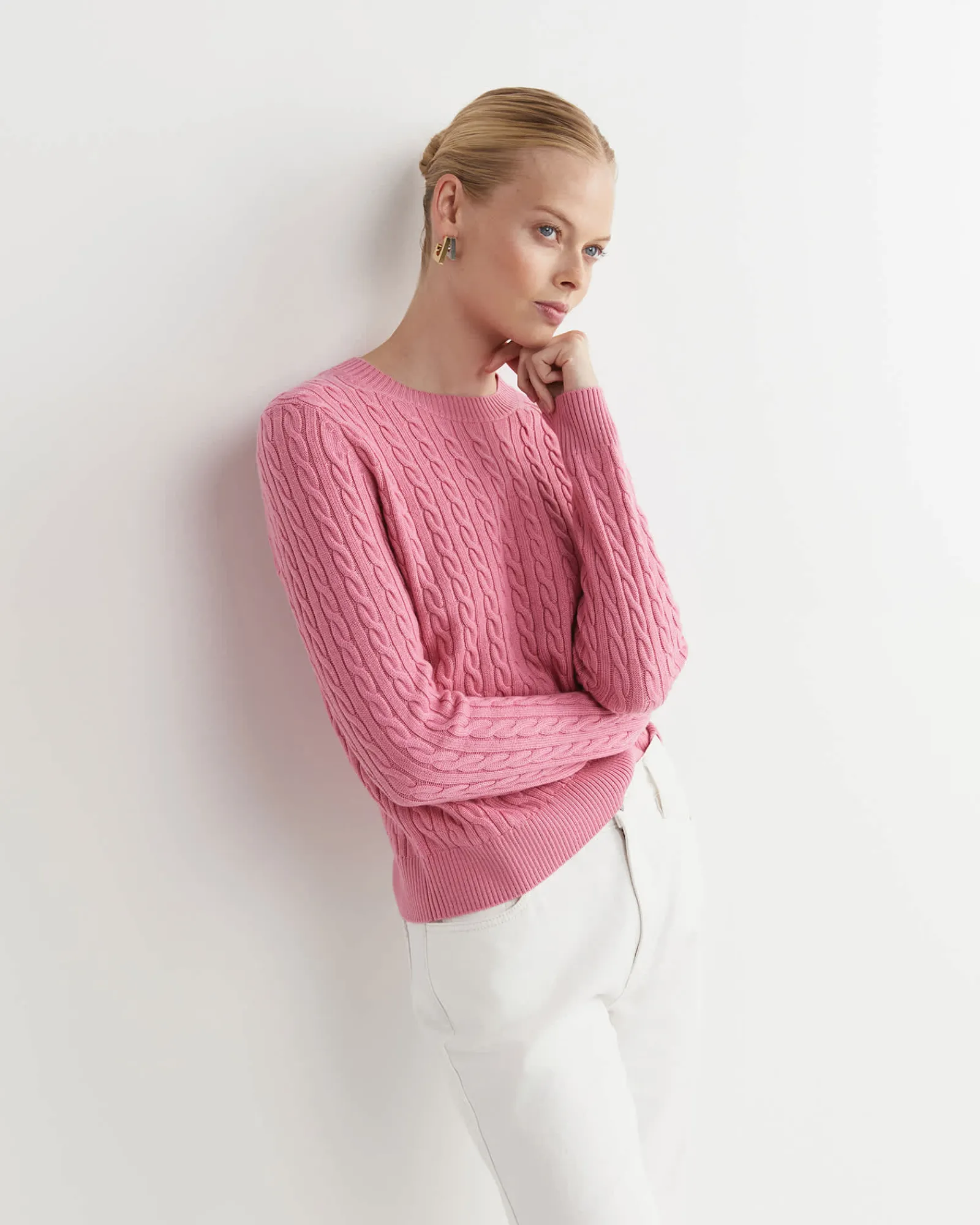 Clearance Sportscraft Merino Wool Baby Cable Sweater in Roseberry