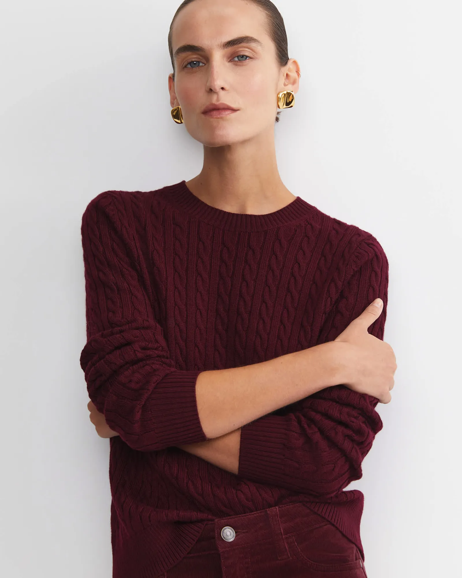 New Sportscraft Merino Wool Baby Cable Sweater in Wine