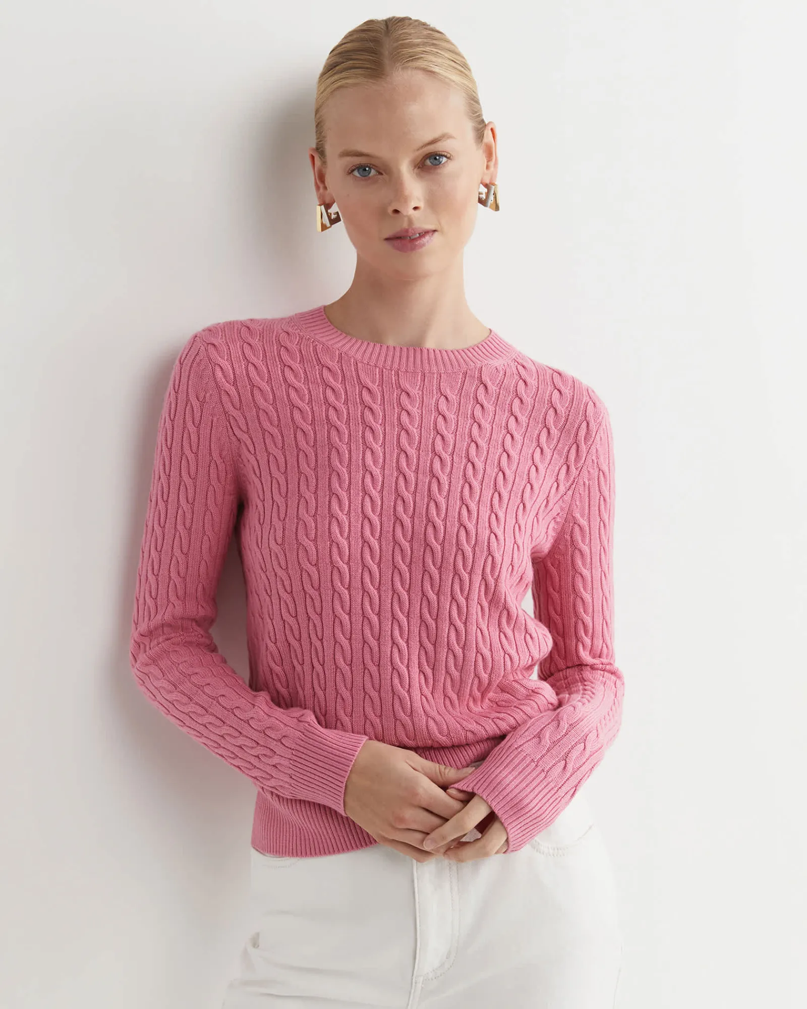 Clearance Sportscraft Merino Wool Baby Cable Sweater in Roseberry