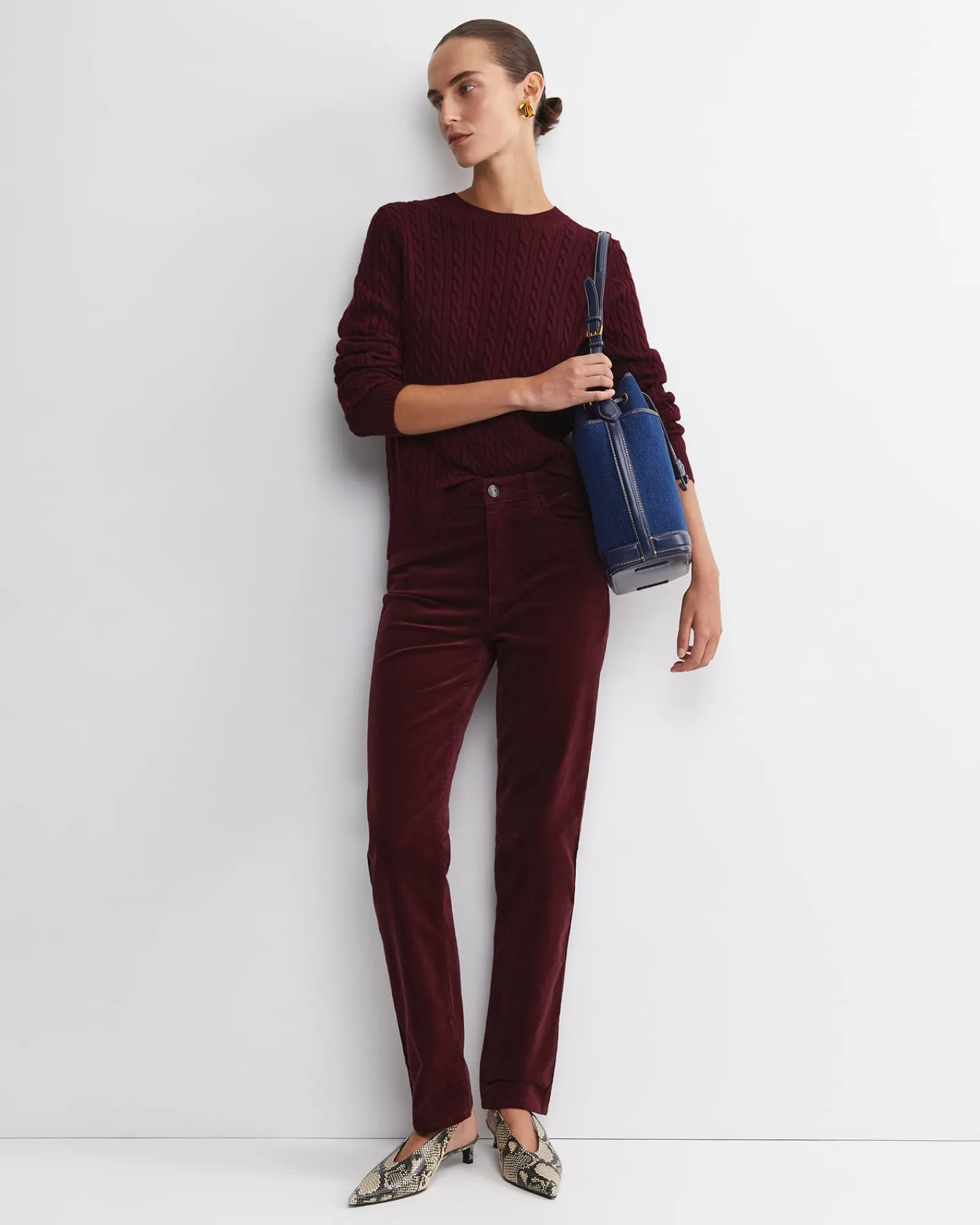 New Sportscraft Merino Wool Baby Cable Sweater in Wine