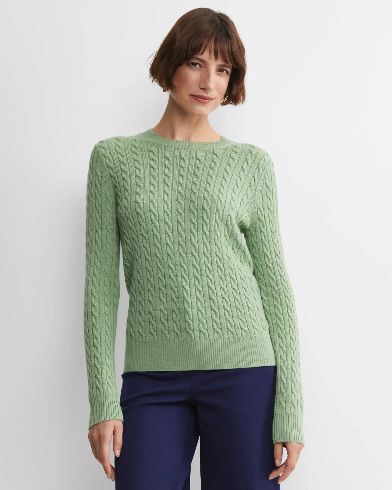 Best Sportscraft Merino Wool Baby Cable Sweater in Pesto