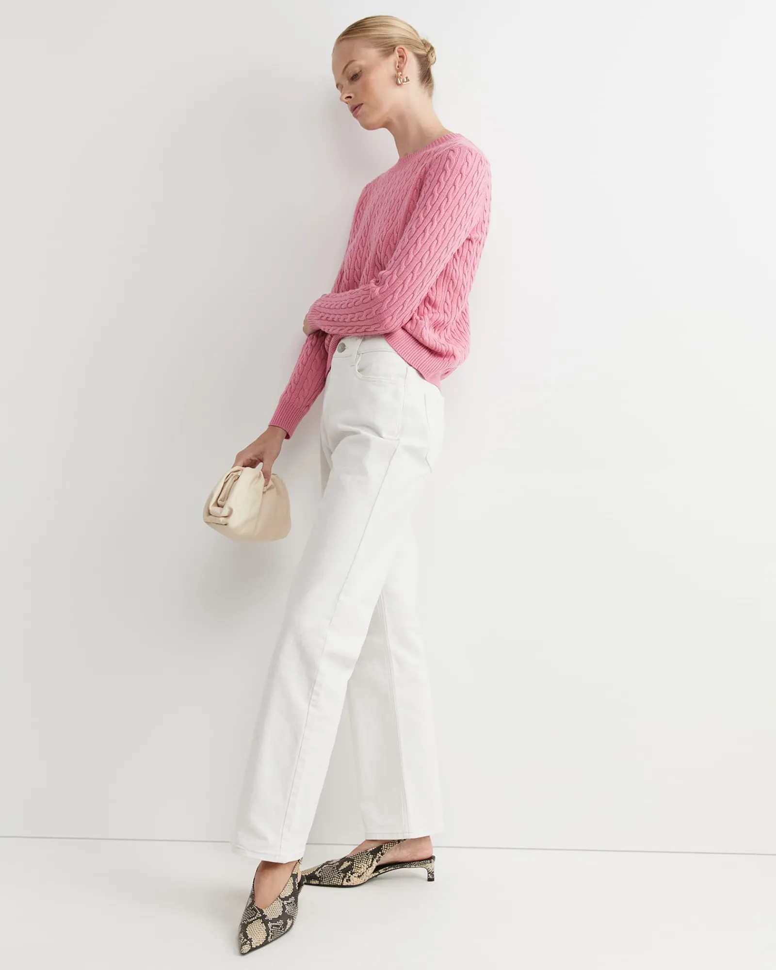 Clearance Sportscraft Merino Wool Baby Cable Sweater in Roseberry