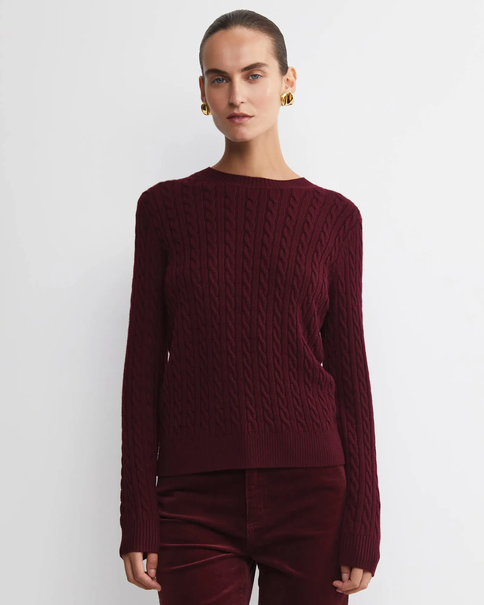 New Sportscraft Merino Wool Baby Cable Sweater in Wine