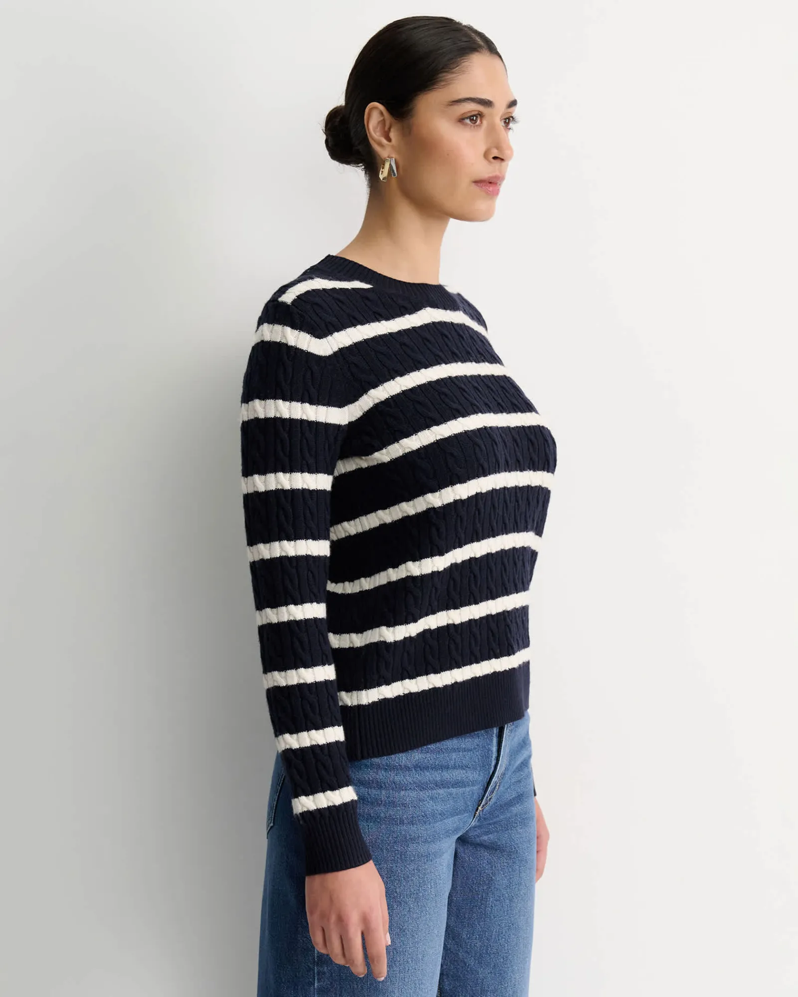 Hot Sportscraft Merino Wool Baby Cable Sweater in Navywhite Navy/white