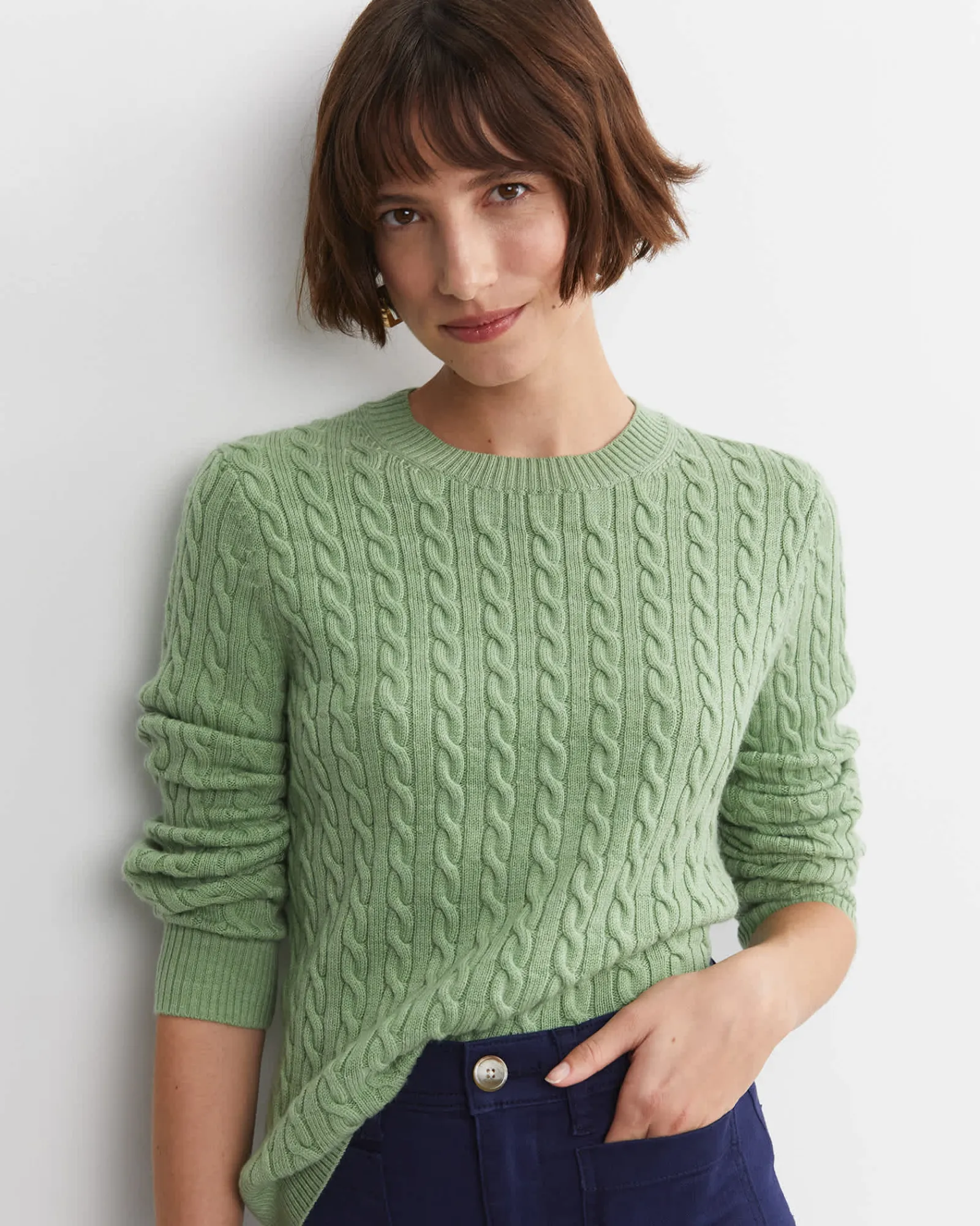 Best Sportscraft Merino Wool Baby Cable Sweater in Pesto