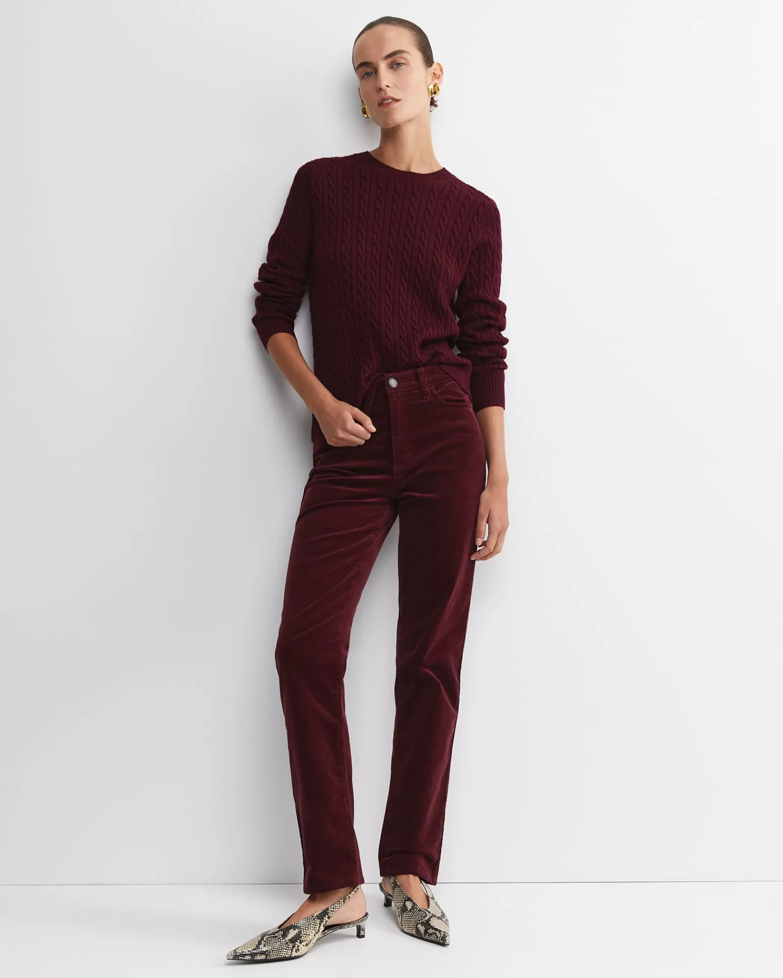 New Sportscraft Merino Wool Baby Cable Sweater in Wine