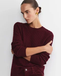 New Sportscraft Merino Wool Baby Cable Sweater in Wine