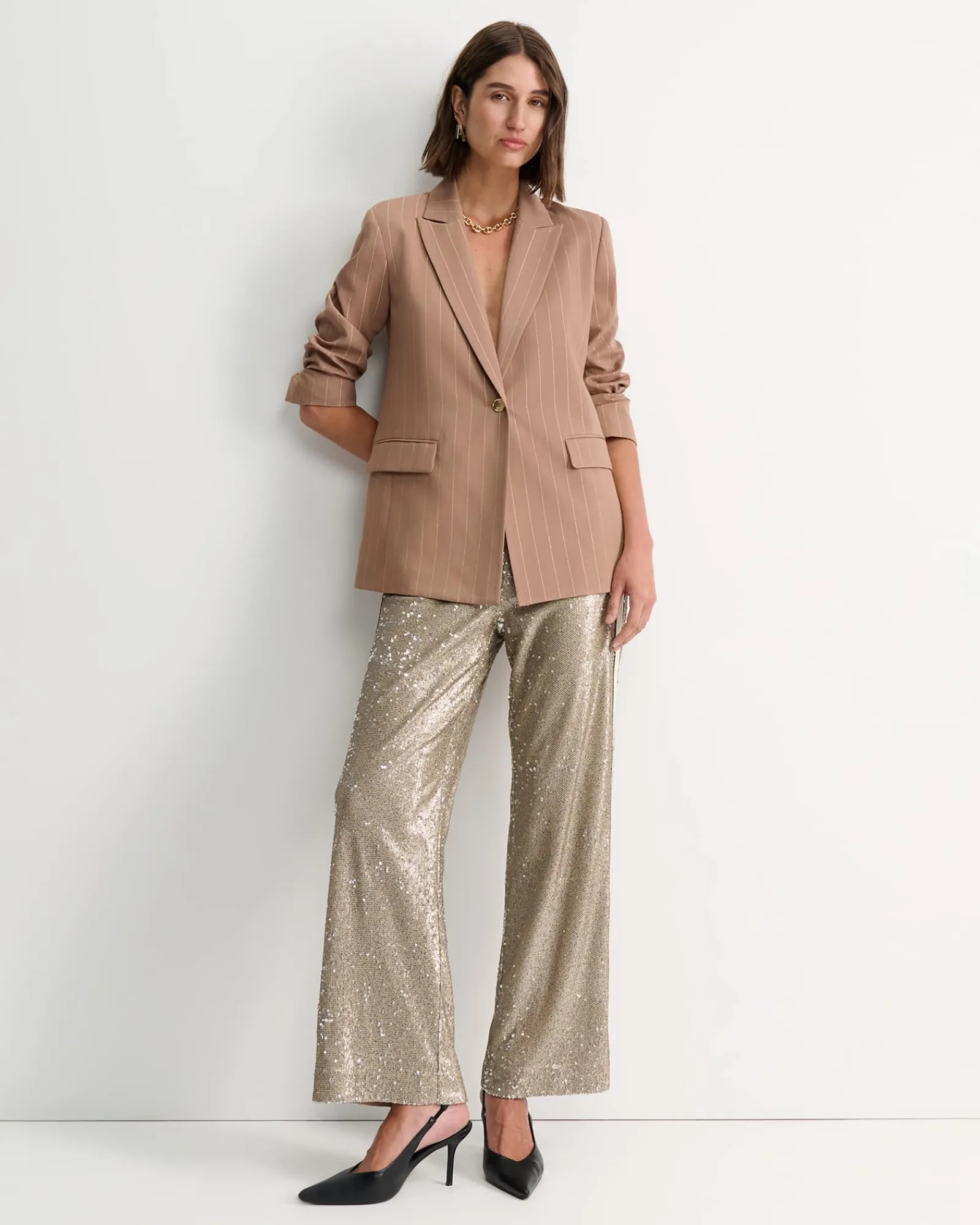 Sale Sportscraft Mina Lurex Pinstripe Jacket in Tan