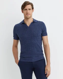 Fashion Sportscraft Murrinar Cable Knit Polo in Dark Blue Melange DarkBlueMelange