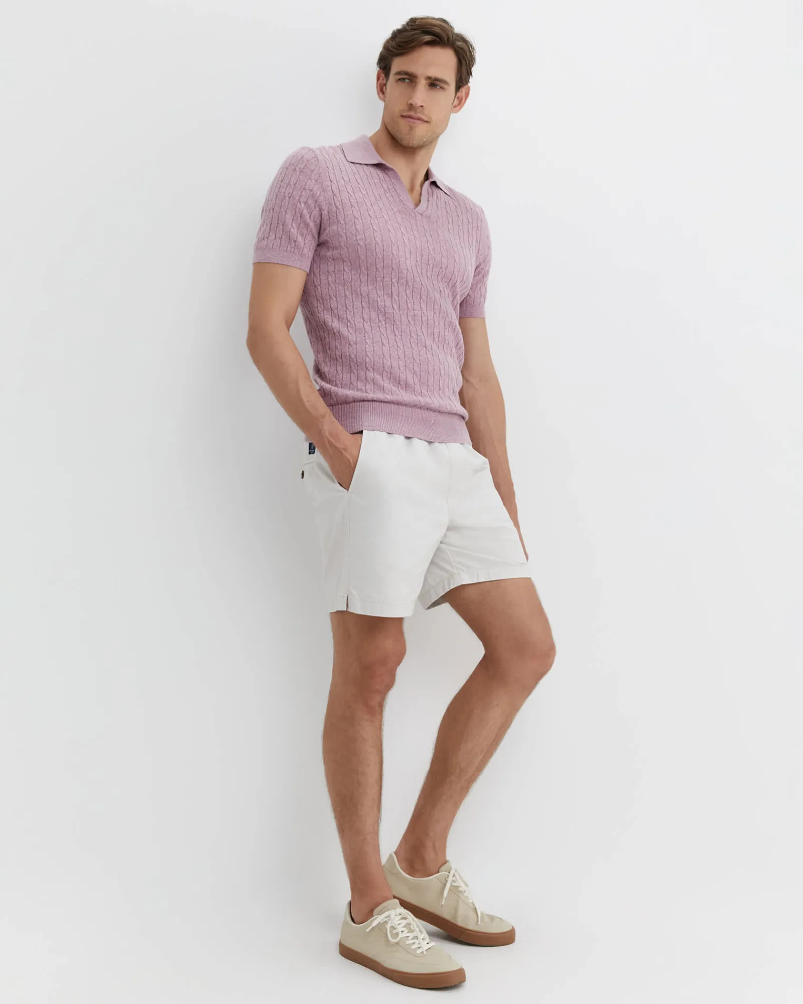 Clearance Sportscraft Murrinar Cable Knit Polo in Pink Melange PinkMelange