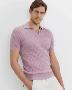 Clearance Sportscraft Murrinar Cable Knit Polo in Pink Melange PinkMelange