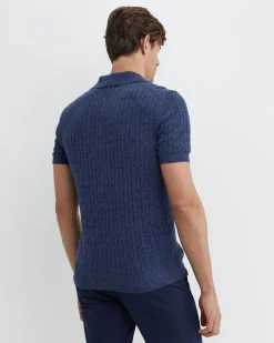 Fashion Sportscraft Murrinar Cable Knit Polo in Dark Blue Melange DarkBlueMelange
