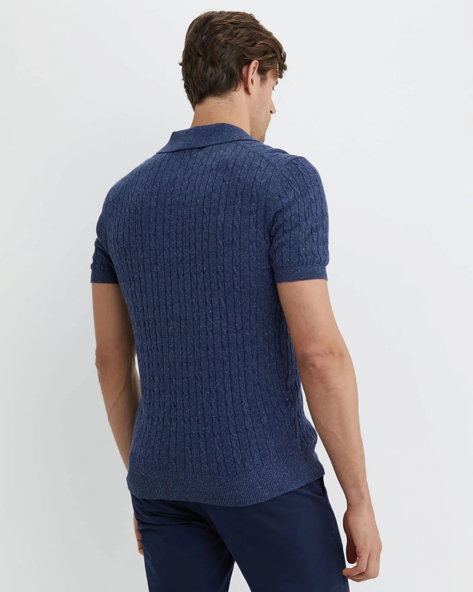 Fashion Sportscraft Murrinar Cable Knit Polo in Dark Blue Melange DarkBlueMelange
