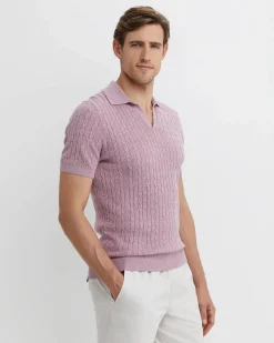 Clearance Sportscraft Murrinar Cable Knit Polo in Pink Melange PinkMelange