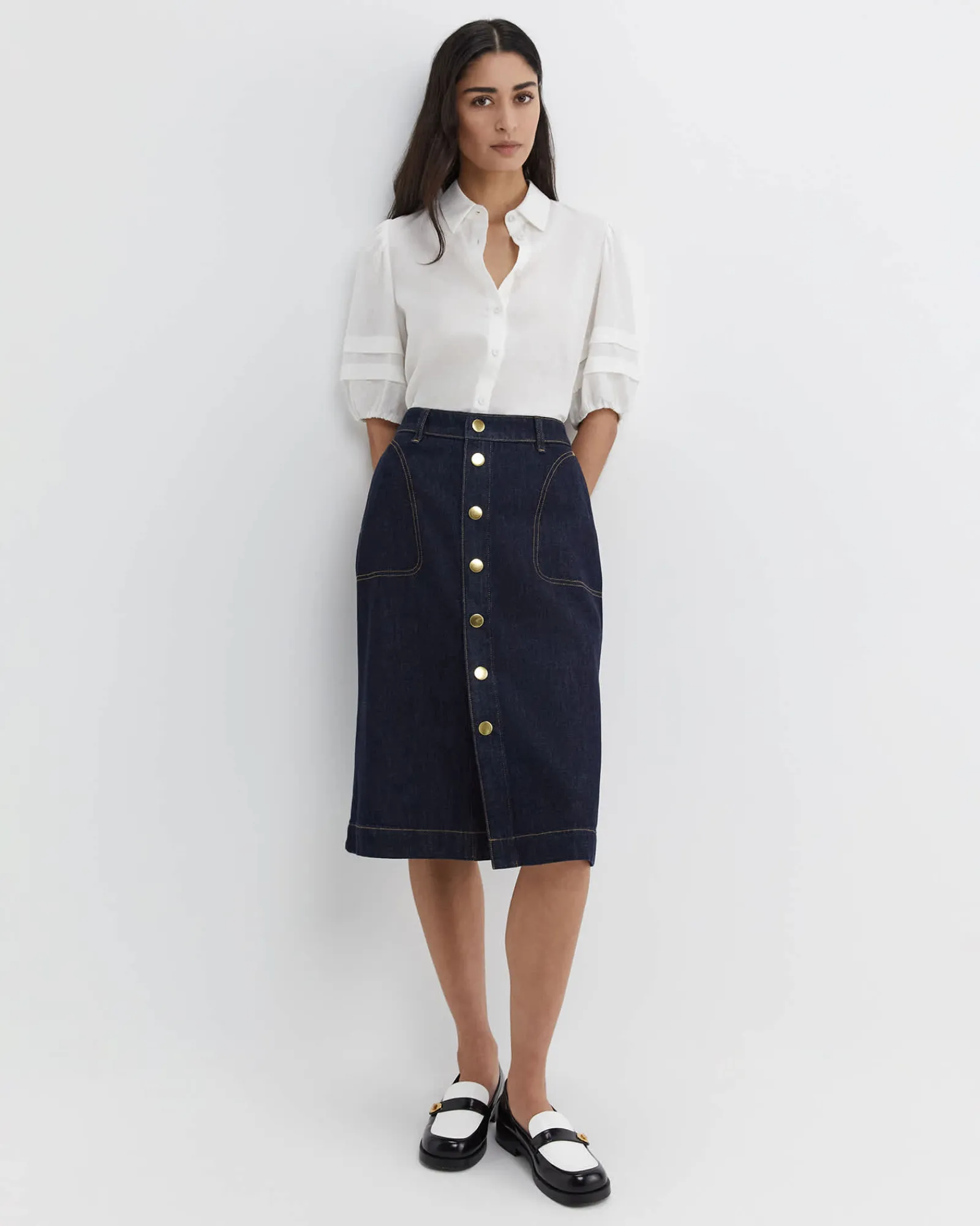 Clearance Sportscraft Nili Stud Skirt in Denim