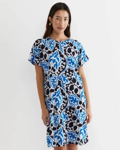 Outlet Sportscraft Nur Linen Dress in Blue Multi BlueMulti