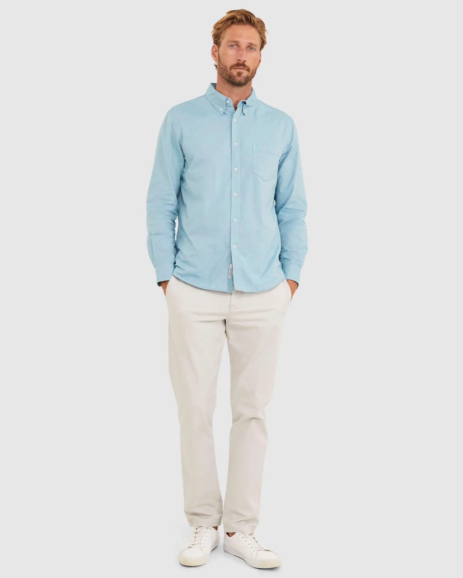 Clearance Sportscraft Oxford Long Sleeve Shirt in Mountain Blue MountainBlue