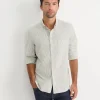 Best Sportscraft Oxford Stripe Long Sleeve Shirt in Khaki