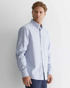 Fashion Sportscraft Oxford Stripe Long Sleeve Shirt in Dutch Blue DutchBlue