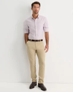 New Sportscraft Oxford Stripe Long Sleeve Shirt in Fig