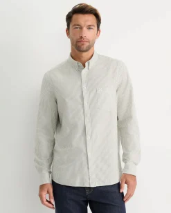 Best Sportscraft Oxford Stripe Long Sleeve Shirt in Khaki