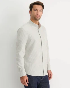Best Sportscraft Oxford Stripe Long Sleeve Shirt in Khaki