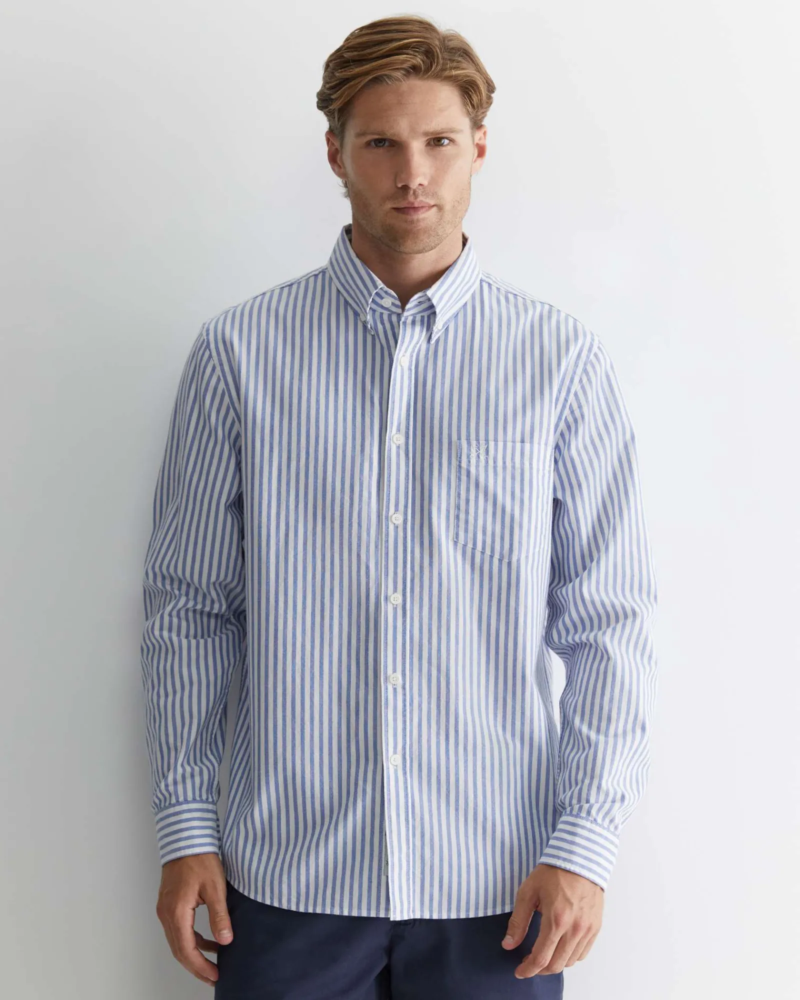 Fashion Sportscraft Oxford Stripe Long Sleeve Shirt in Dutch Blue DutchBlue