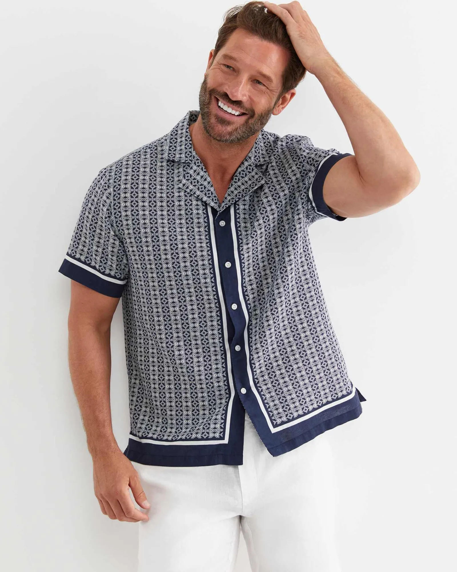 Hot Sportscraft Paddington Short Sleeve Linen Blend Shirt in Navy