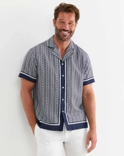 Hot Sportscraft Paddington Short Sleeve Linen Blend Shirt in Navy