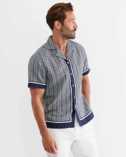 Hot Sportscraft Paddington Short Sleeve Linen Blend Shirt in Navy