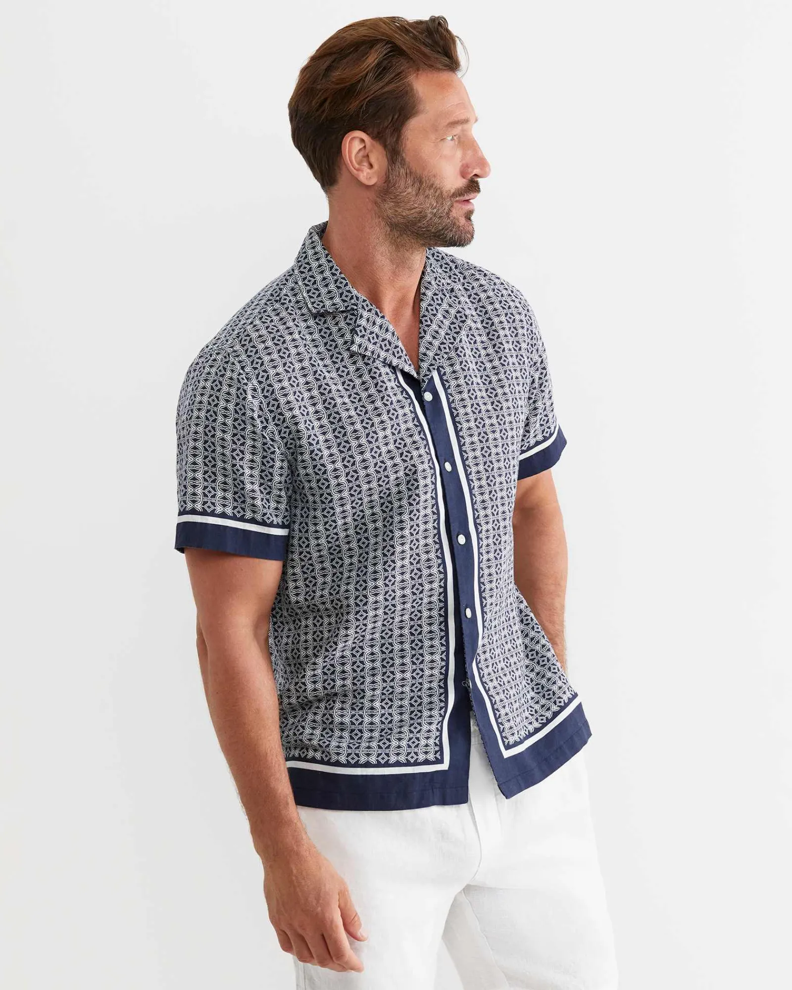 Hot Sportscraft Paddington Short Sleeve Linen Blend Shirt in Navy