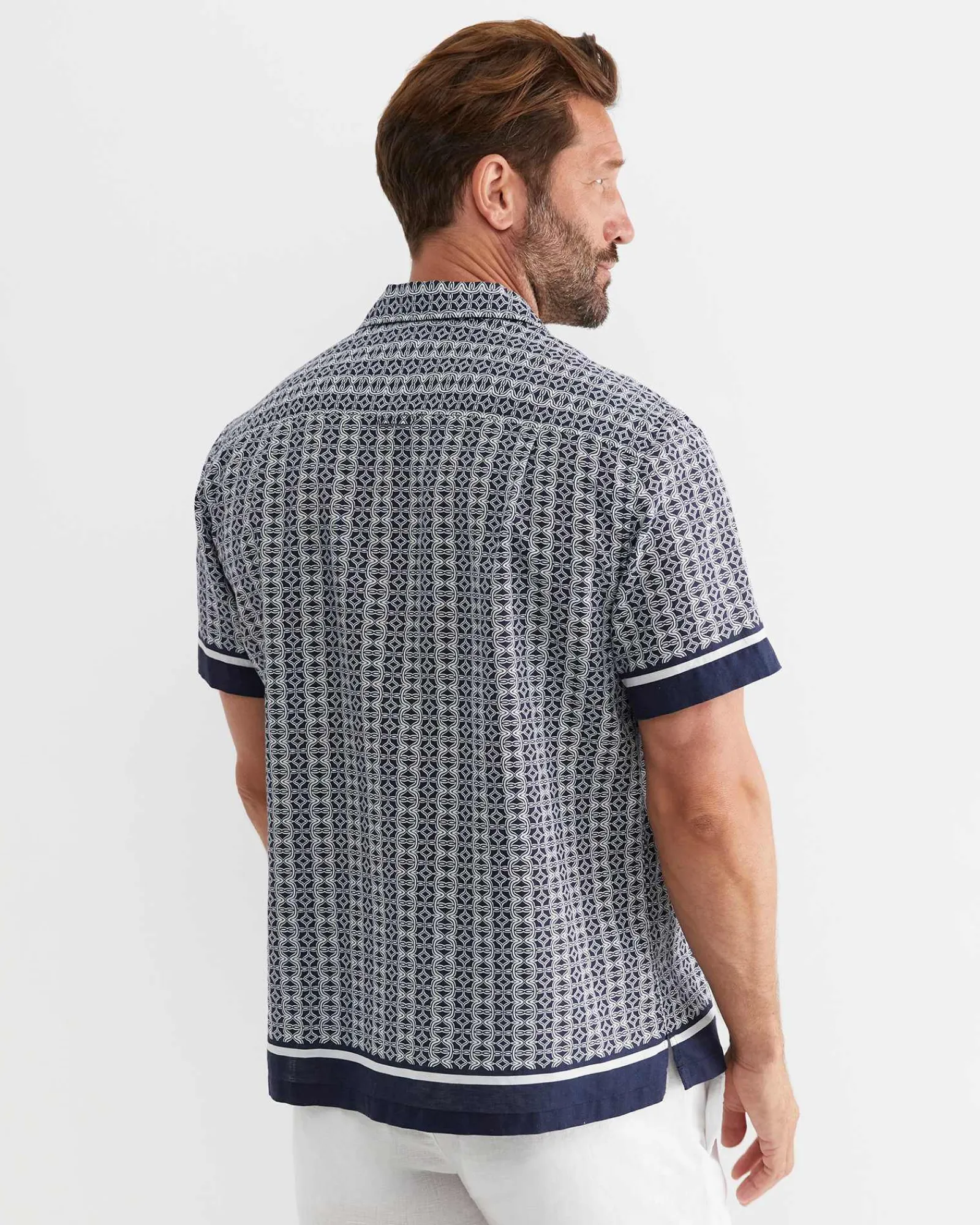 Hot Sportscraft Paddington Short Sleeve Linen Blend Shirt in Navy