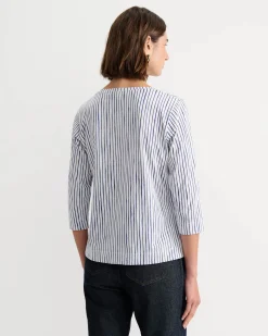 Discount Sportscraft Painted Stripe Mercerised Tee in Whiteblue White/blue