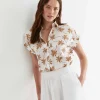 Sale Sportscraft Palm Short Sleeve Lily Voile Shirt in Tanwhite Tan/white