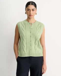 New Sportscraft Pearl Chunky Cable Vest in Avocado