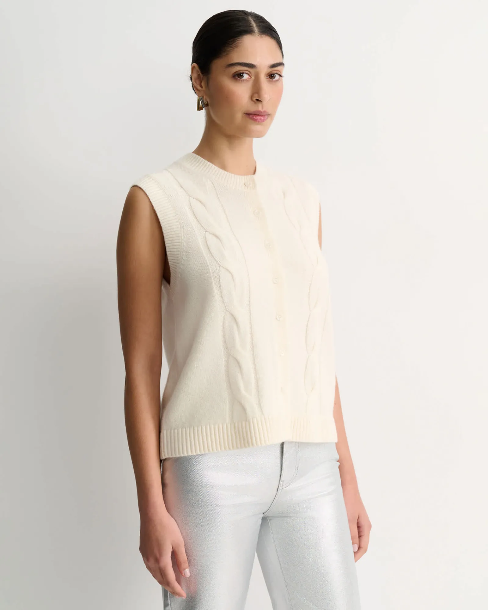 Fashion Sportscraft Pearl Chunky Cable Vest in Winter White WinterWhite