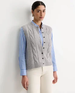 Fashion Sportscraft Pearl Chunky Cable Vest in Grey Melange GreyMelange