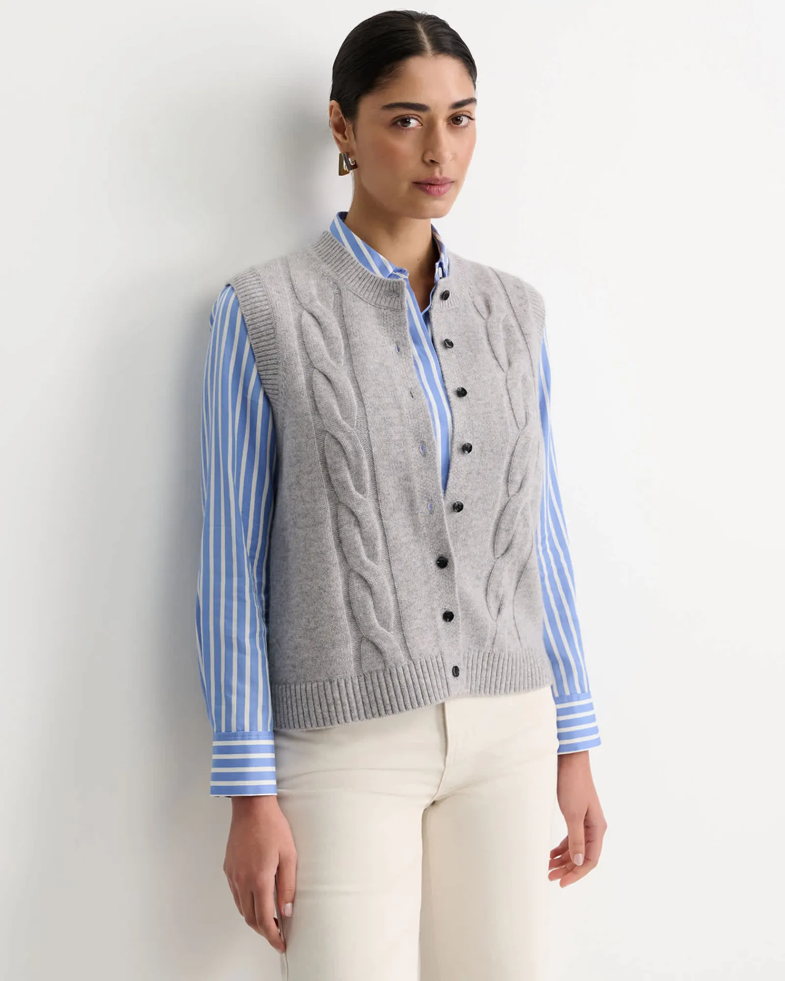 Fashion Sportscraft Pearl Chunky Cable Vest in Grey Melange GreyMelange