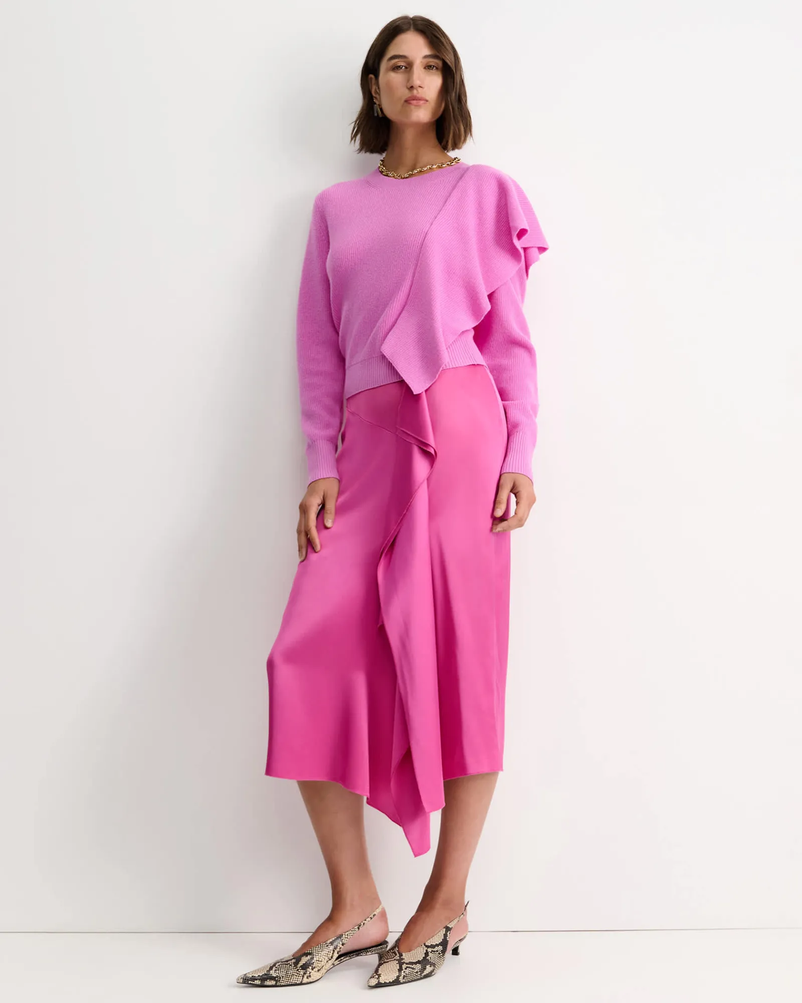 Fashion Sportscraft Pearl Ruffle Sweater in Grape