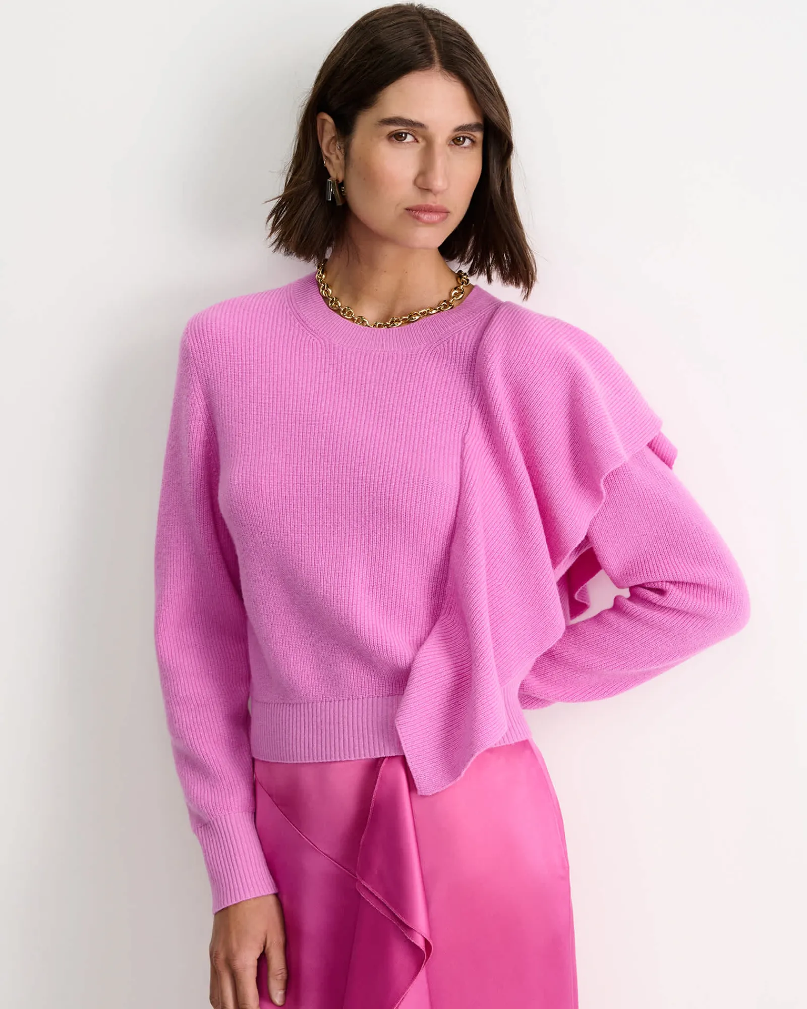 Fashion Sportscraft Pearl Ruffle Sweater in Grape