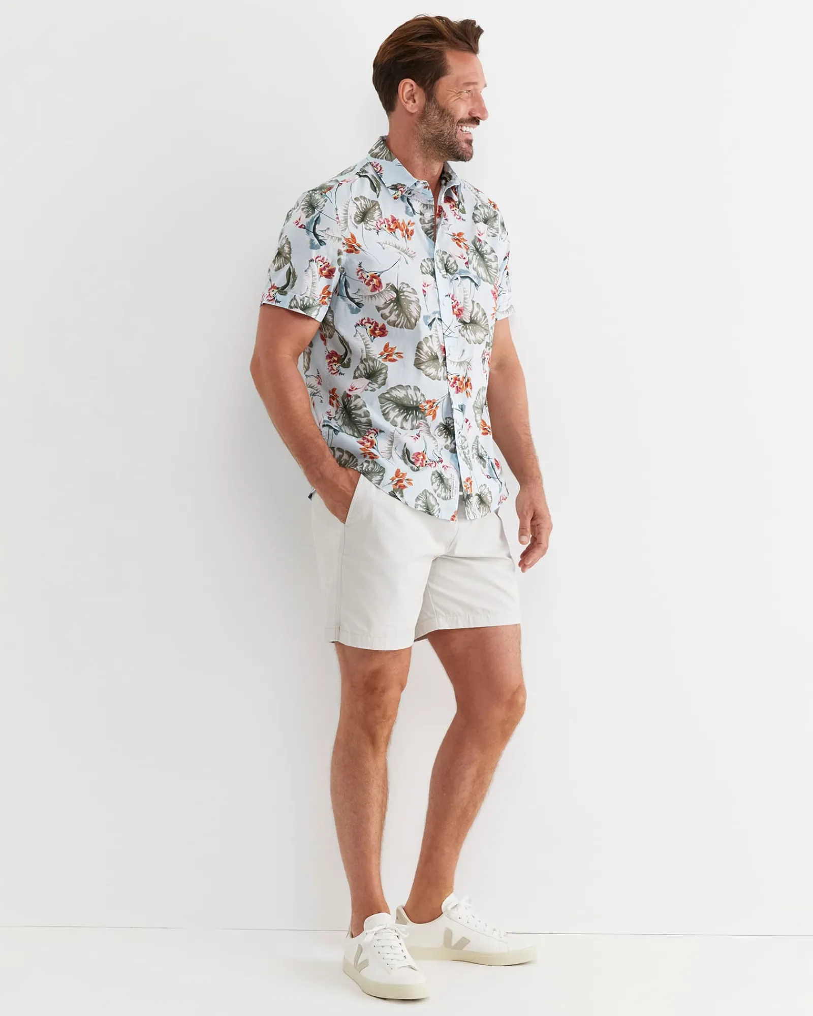 Outlet Sportscraft Percy Short Sleeve Cotton Shirt in Blue Multi BlueMulti