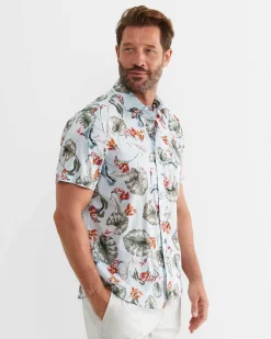 Outlet Sportscraft Percy Short Sleeve Cotton Shirt in Blue Multi BlueMulti