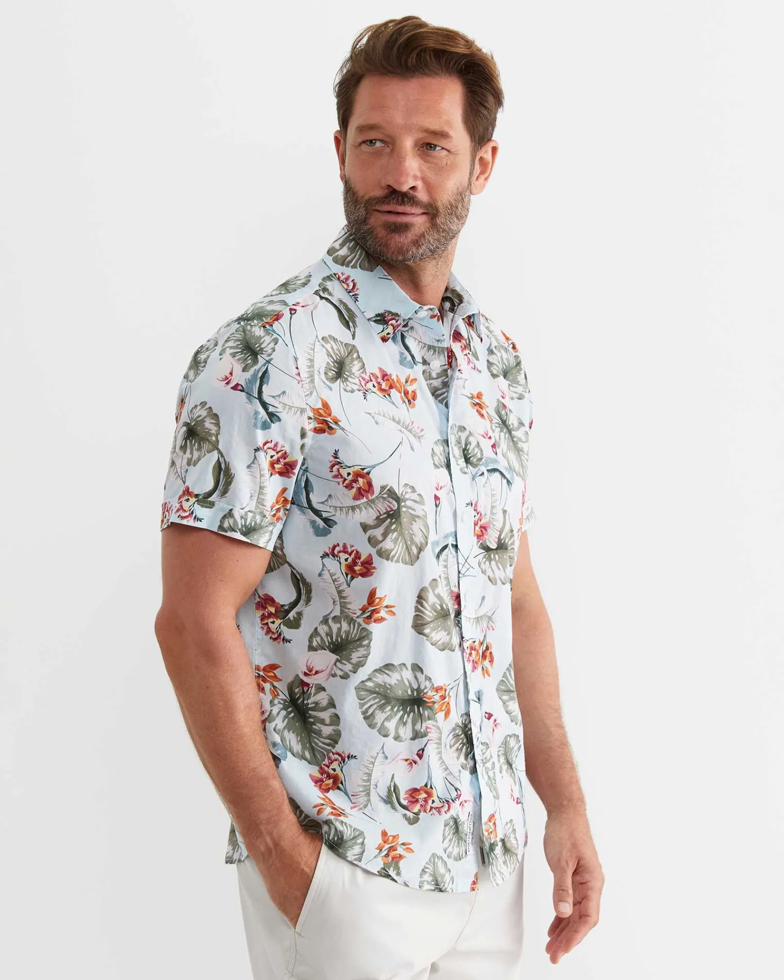 Outlet Sportscraft Percy Short Sleeve Cotton Shirt in Blue Multi BlueMulti