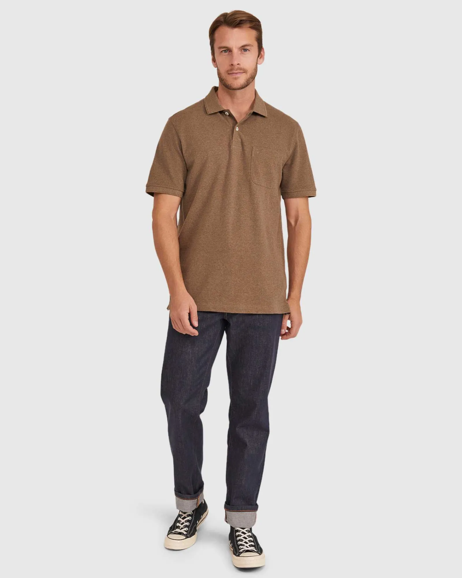 Outlet Sportscraft Pique Polo Melange in Mocha Melange MochaMelange