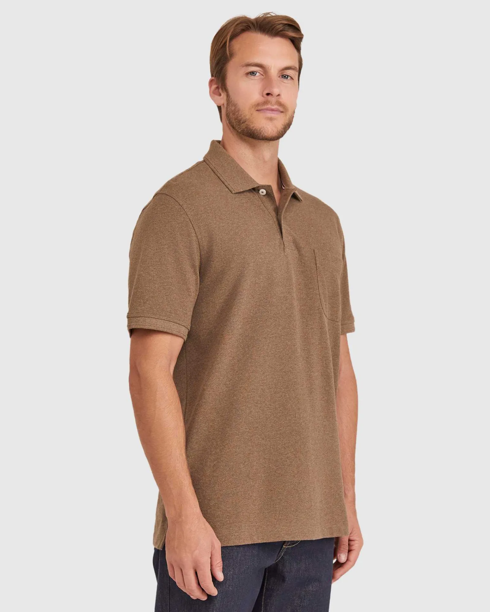 Outlet Sportscraft Pique Polo Melange in Mocha Melange MochaMelange