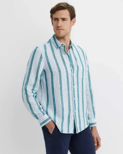 New Sportscraft Pointon Long Sleeve Stripe Shirt in Whiteblue White/blue