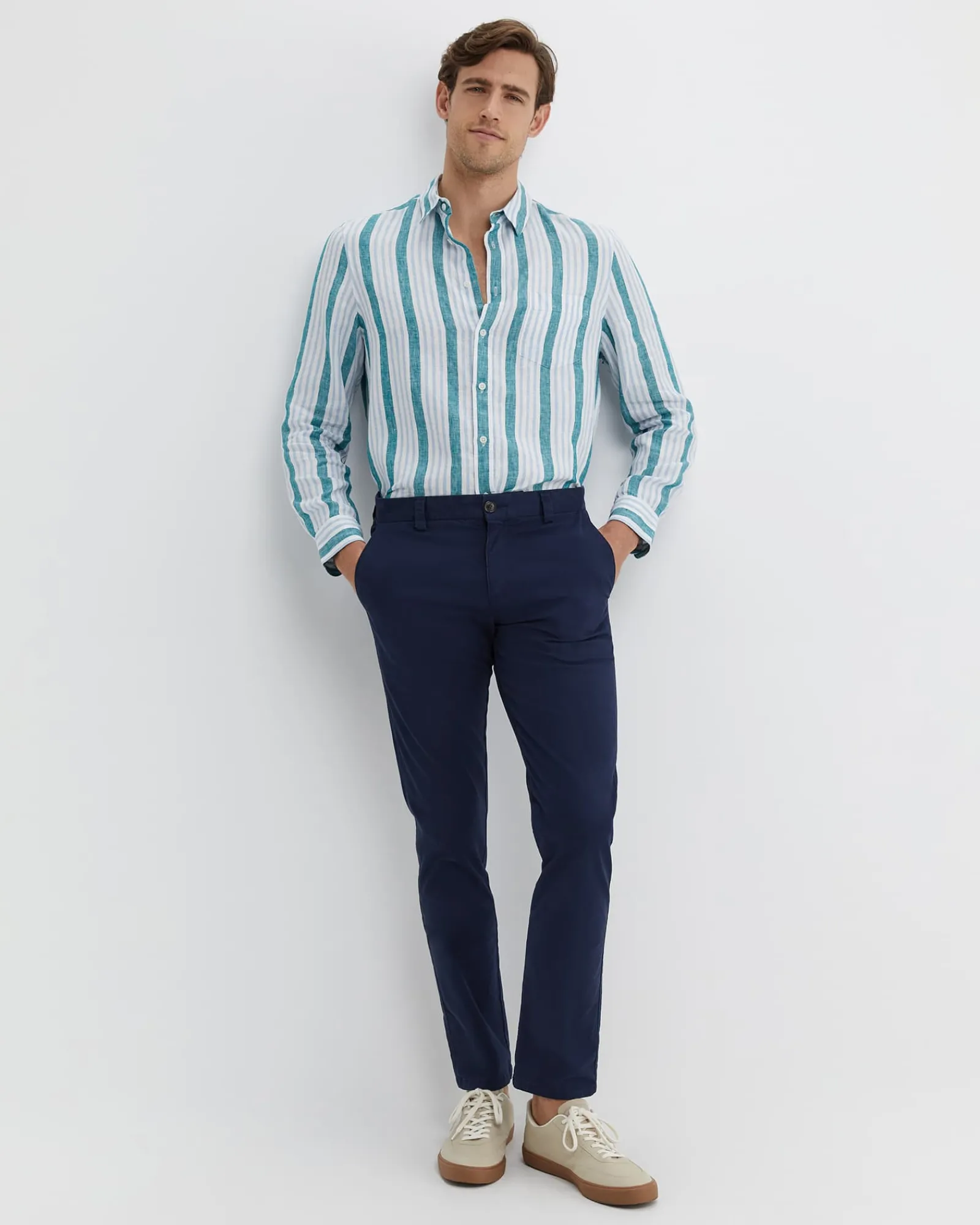 New Sportscraft Pointon Long Sleeve Stripe Shirt in Whiteblue White/blue