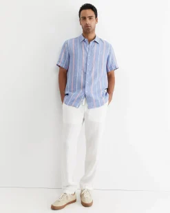 Online Sportscraft Redfern Short Sleeve Linen Stripe Shirt in Pinkblue Pink/blue