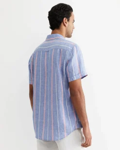 Online Sportscraft Redfern Short Sleeve Linen Stripe Shirt in Pinkblue Pink/blue